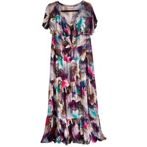 Soft Surroundings Maxi Dress Size Medium Italian Dreams Tiered Multicolor Crepe